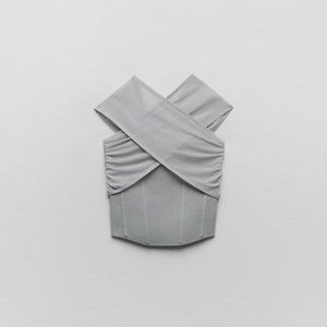 ZARA - KNIT TULLE CORSET TOP  GRAY